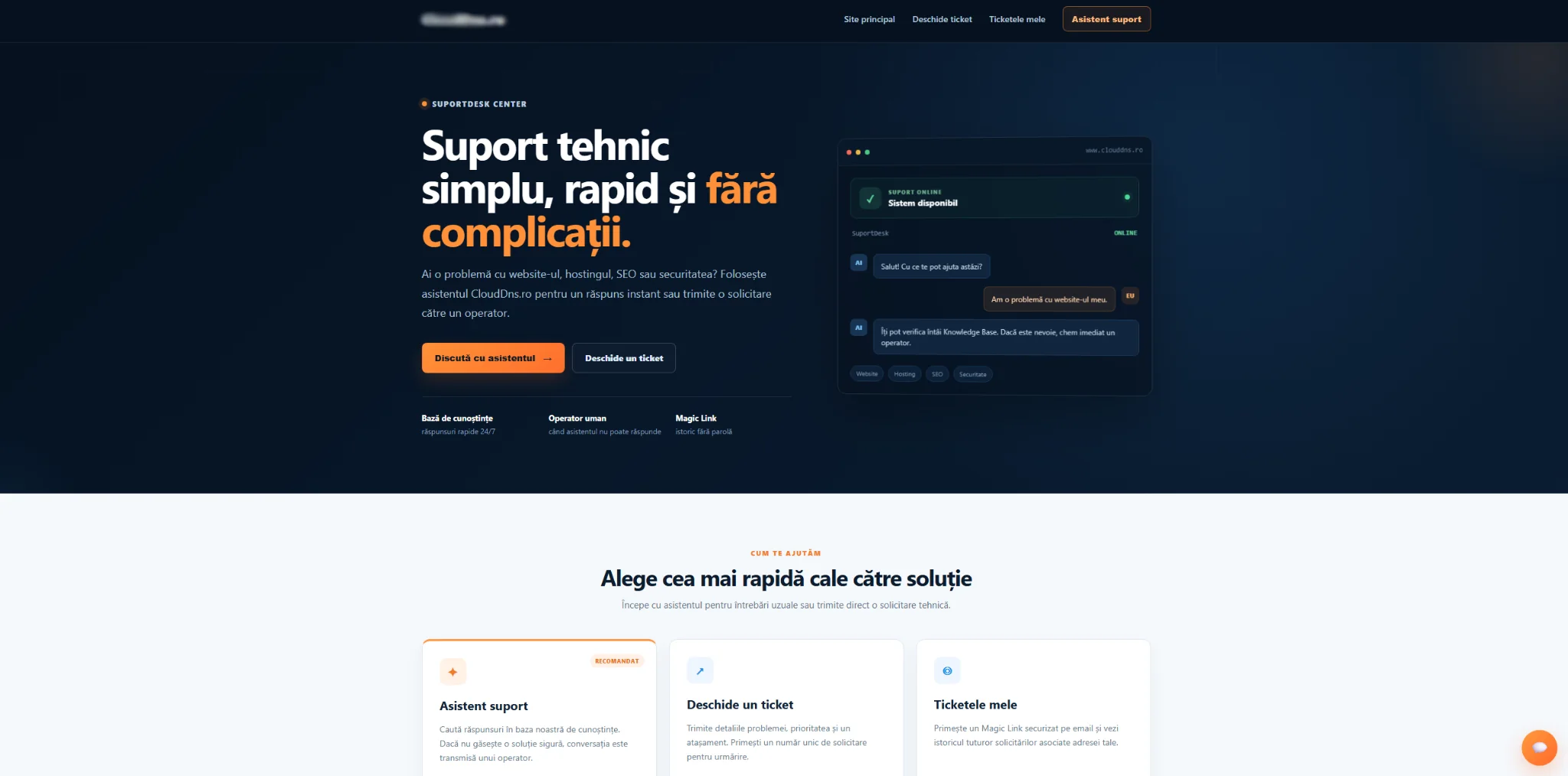 Portalul client real CloudDNS SupportDesk